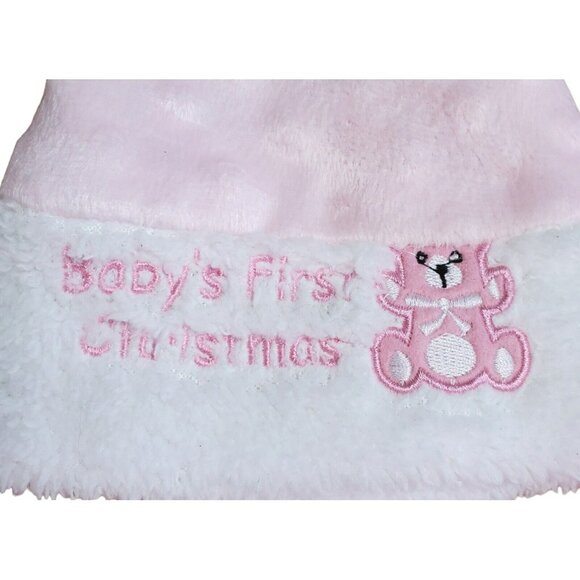 Baby's 1st Christmas Stocking & Hat Bear Pink White Plush Fur Holiday Santa Cap - Picture 4 of 7